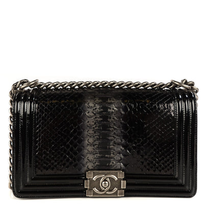 Chanel Patent Calfskin Python Medium Boy Flap Black Silver 1 of 7