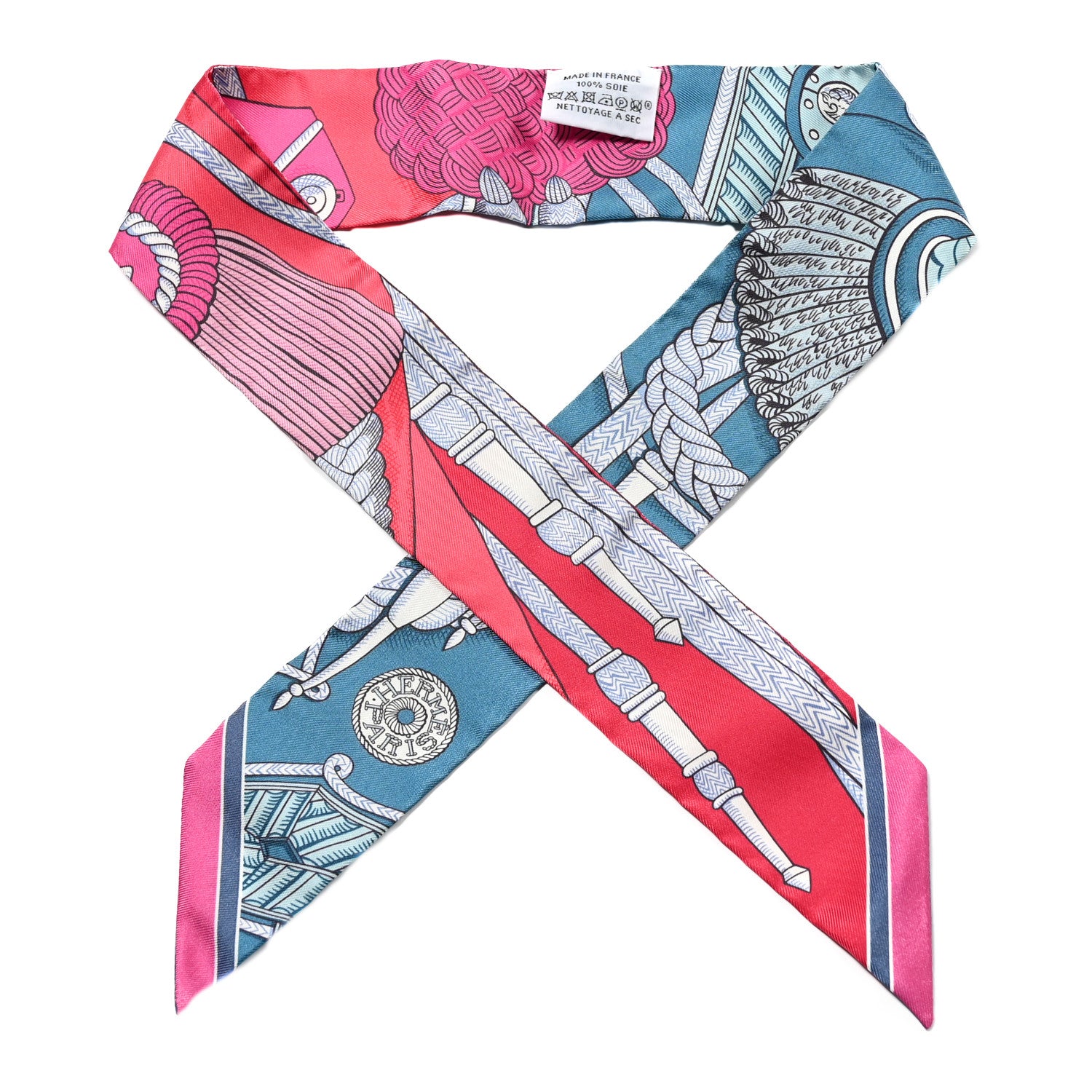 Hermes Silk Zouaves Et Dragons Twilly Ciel White Capucine Rose 1 of 4