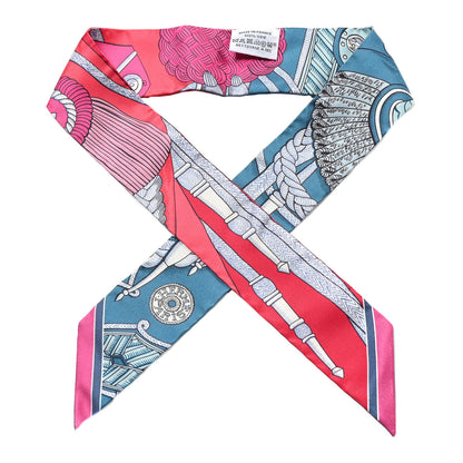 Hermes Silk Zouaves Et Dragons Twilly Ciel White Capucine Rose 1 of 4