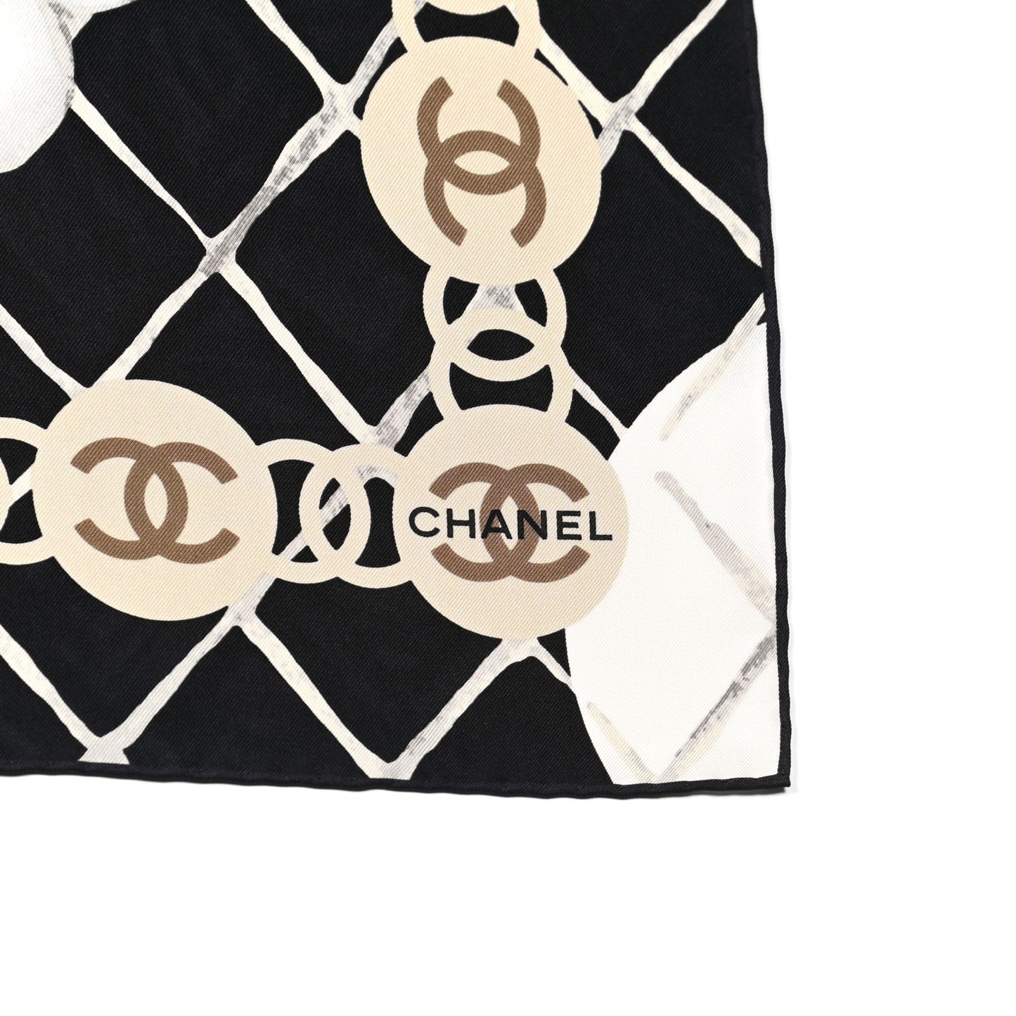 Silk CC Logo Camellia Scarf White Black