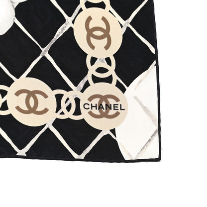 Chanel Silk CC Logo Camellia Scarf White Black 2 of 3