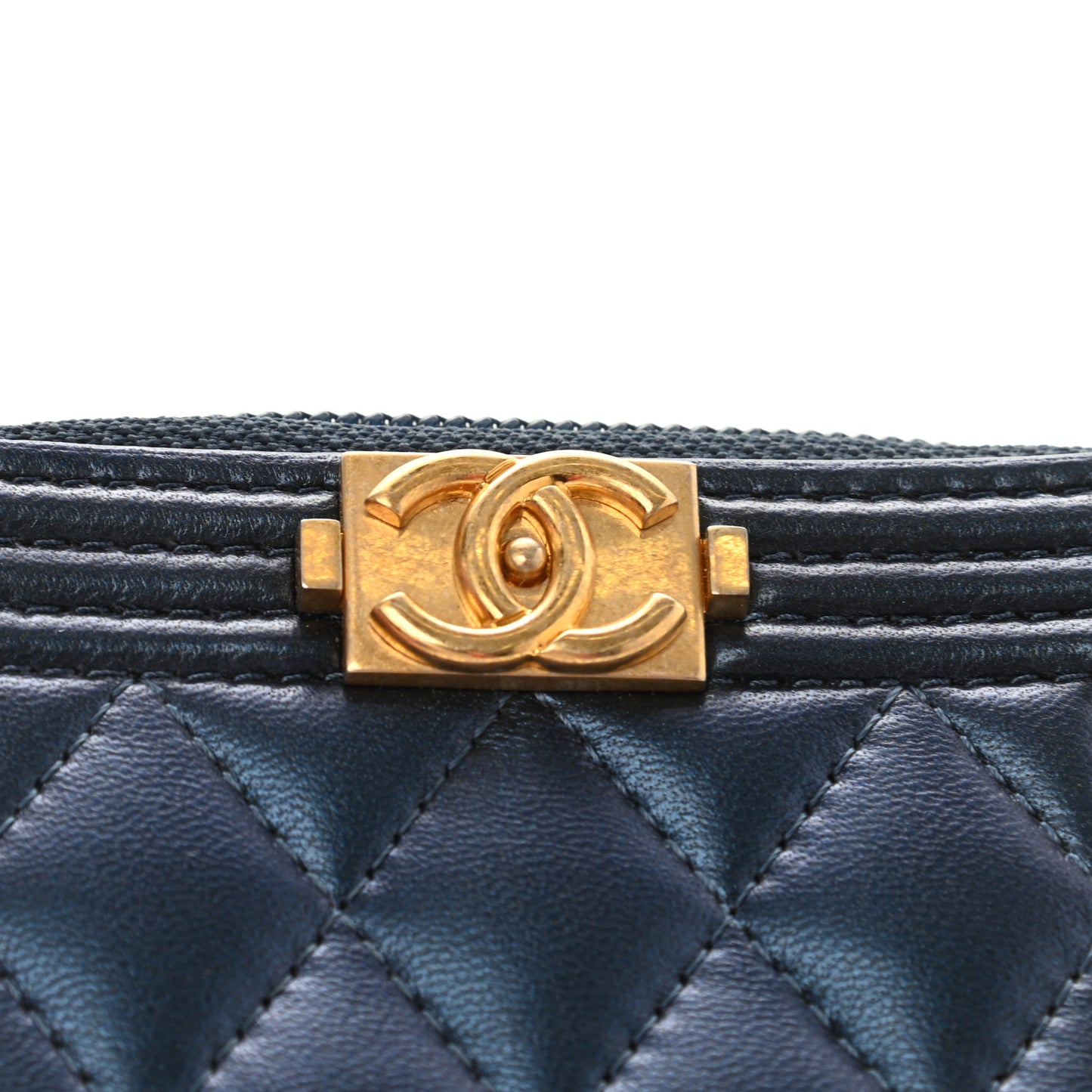 Metallic Lambskin Quilted Boy Zip Around Coin Purse Wallet Blue