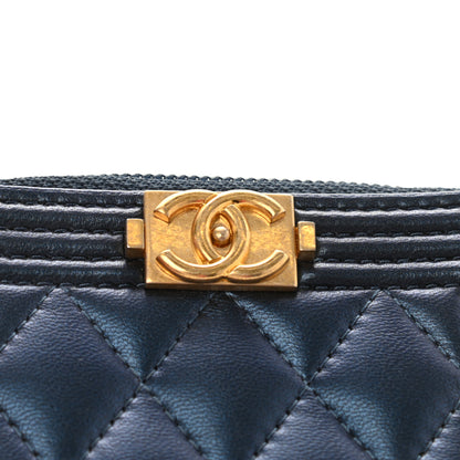 Chanel Metallic Lambskin Quilted Boy Zip Around Coin Purse Wallet Blue 8 of 8