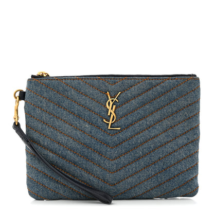 Saint Laurent Denim Matelasse Chevron Monogram A5 Wristlet Blue 1 of 9