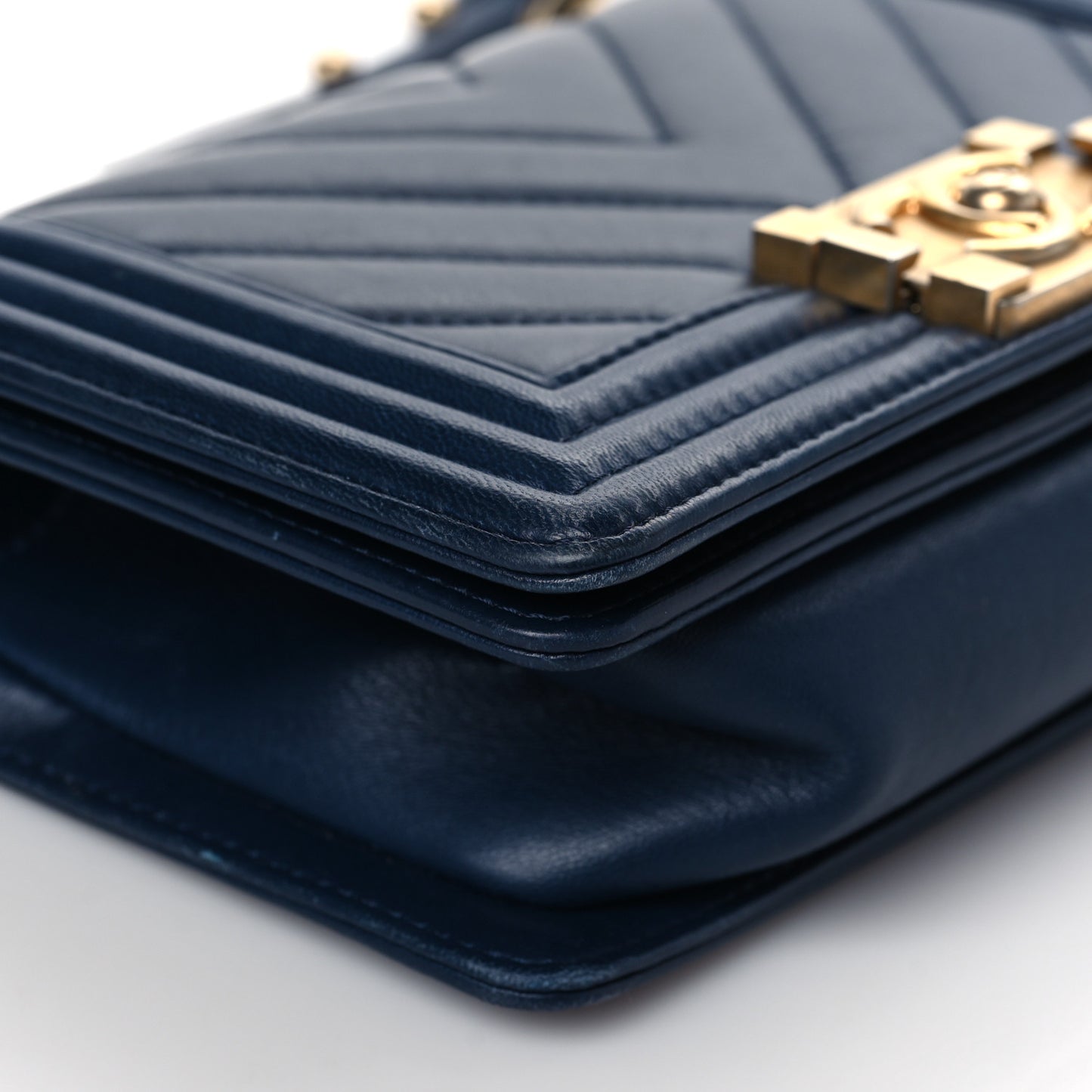 Calfskin Chevron Quilted Small Boy Flap Navy