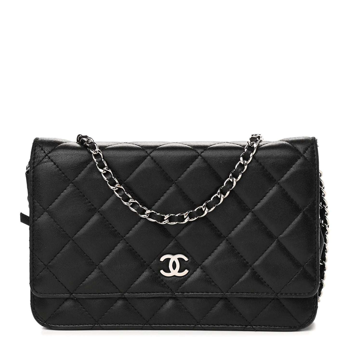 Lambskin Quilted Wallet On Chain WOC Black