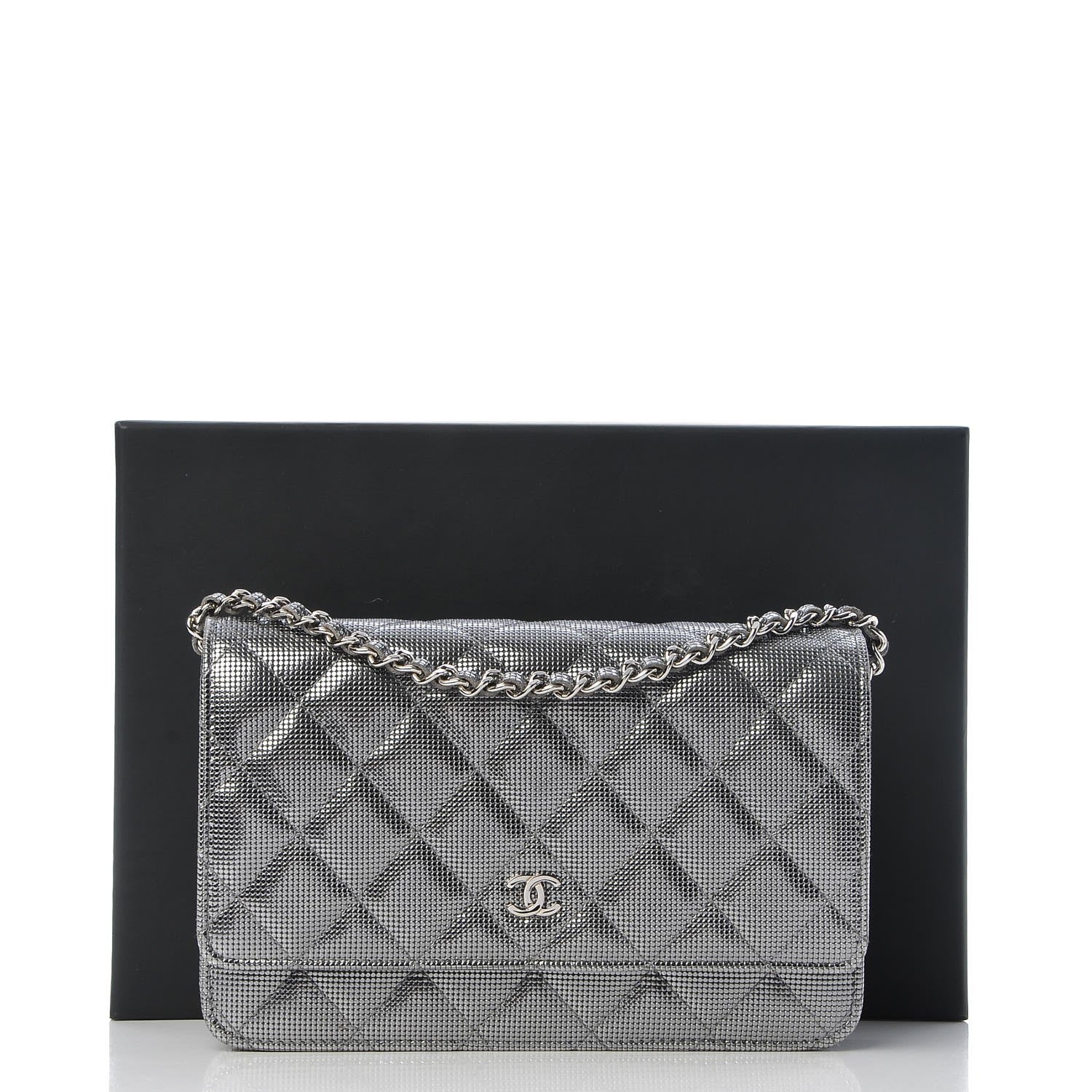 Chanel Metallic Calfskin Quilted Pixel Effect Wallet on Chain WOC Silver 9 of 9