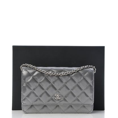 Chanel Metallic Calfskin Quilted Pixel Effect Wallet on Chain WOC Silver 9 of 9
