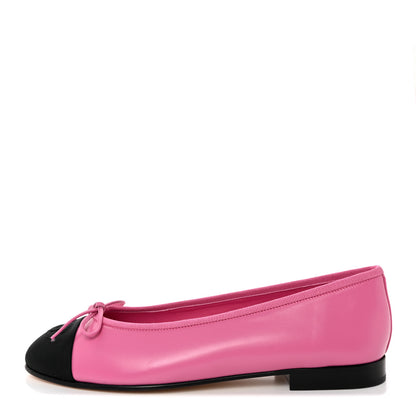 Chanel Lambskin Grosgrain Cap Toe CC Ballerina Flats 37.5 Pink Black 1 of 11
