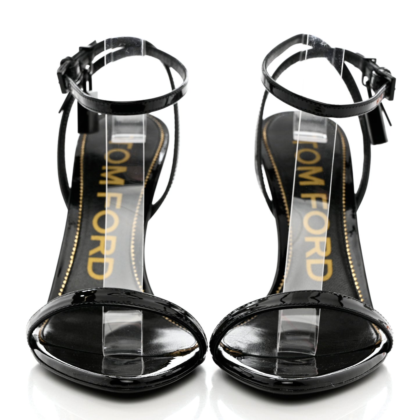 Patent Padlock Stiletto 105mm Sandals 37.5 Black