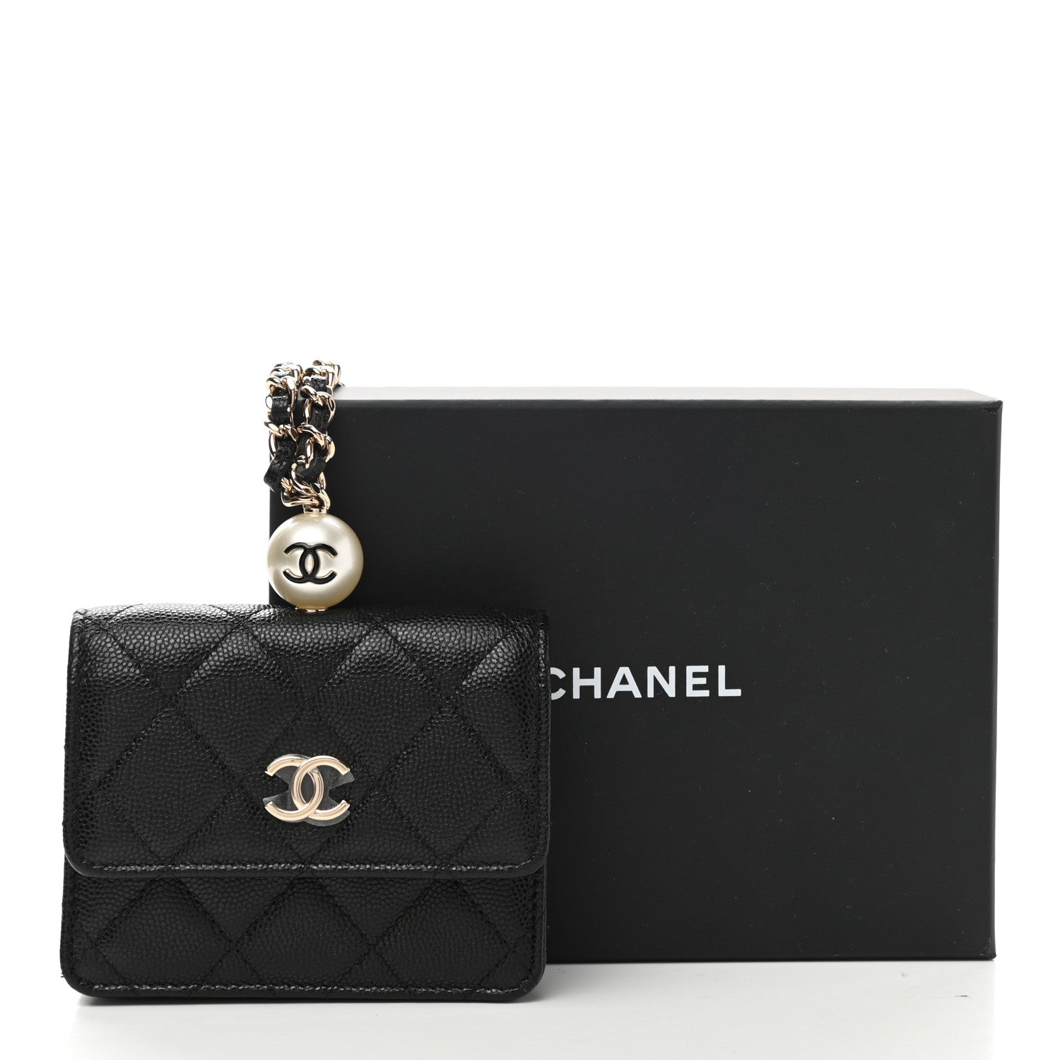 Chanel Caviar Quilted Mini Pearl On Top Coin Purse With Chain Black 9 of 9