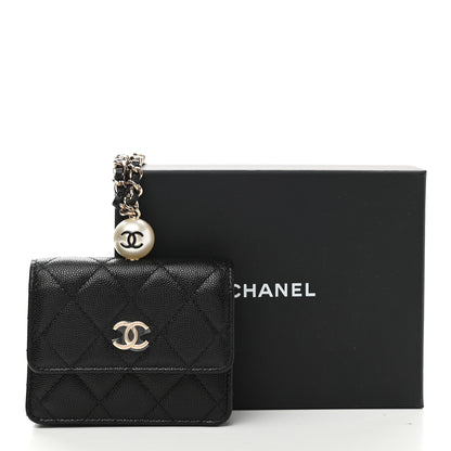 Chanel Caviar Quilted Mini Pearl On Top Coin Purse With Chain Black 9 of 9
