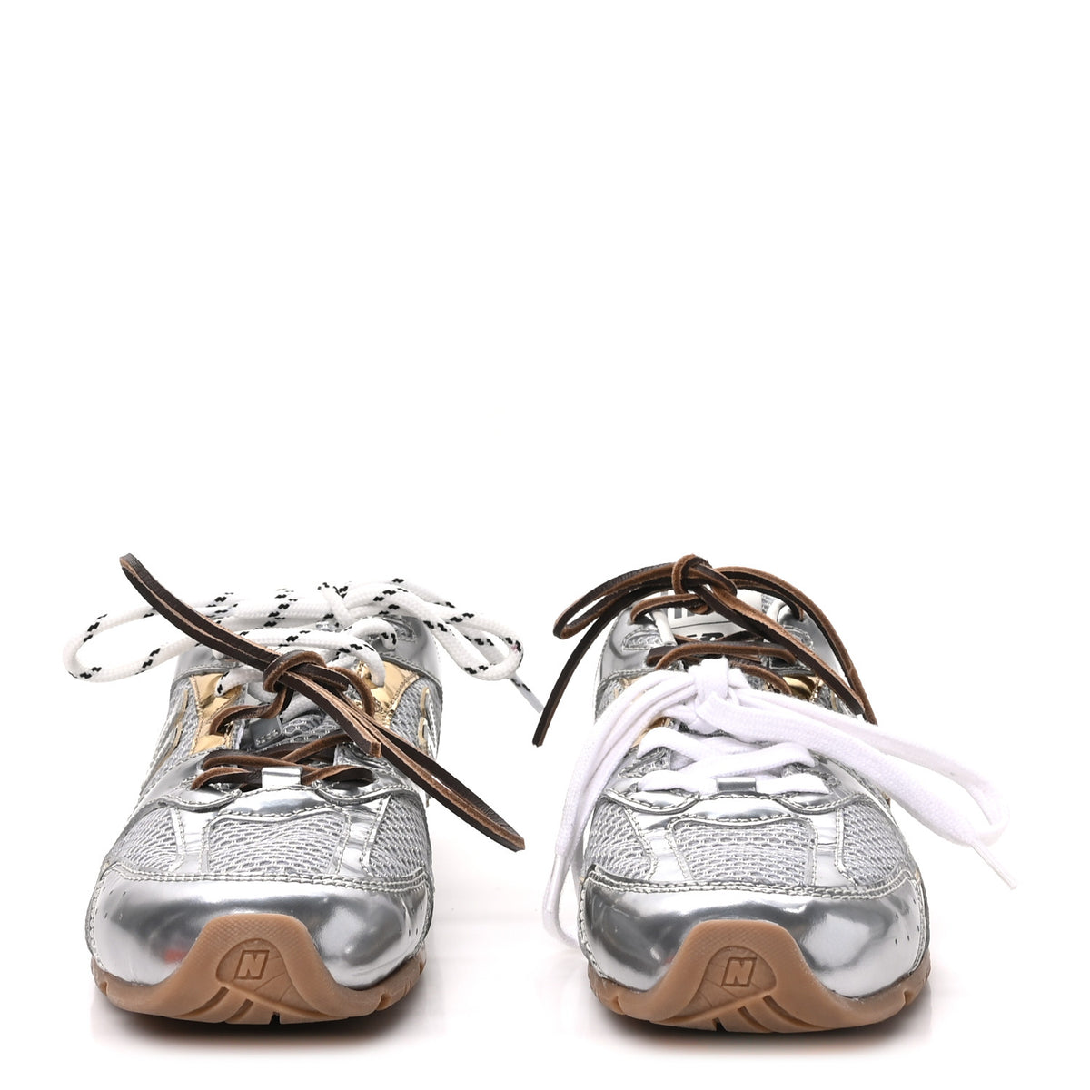 Miu Miu X NEW BALANCE Metallic Calfskin Mesh 530 SL Sneakers 37.5 Argento Platino 3 of 7