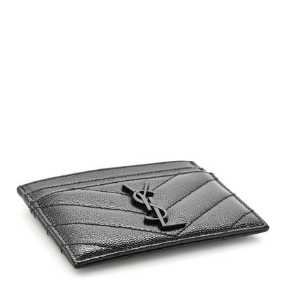 Saint Laurent Grain De Poudre Matelasse Chevron Monochrome Monogram Credit Card Case Black 4 of 7