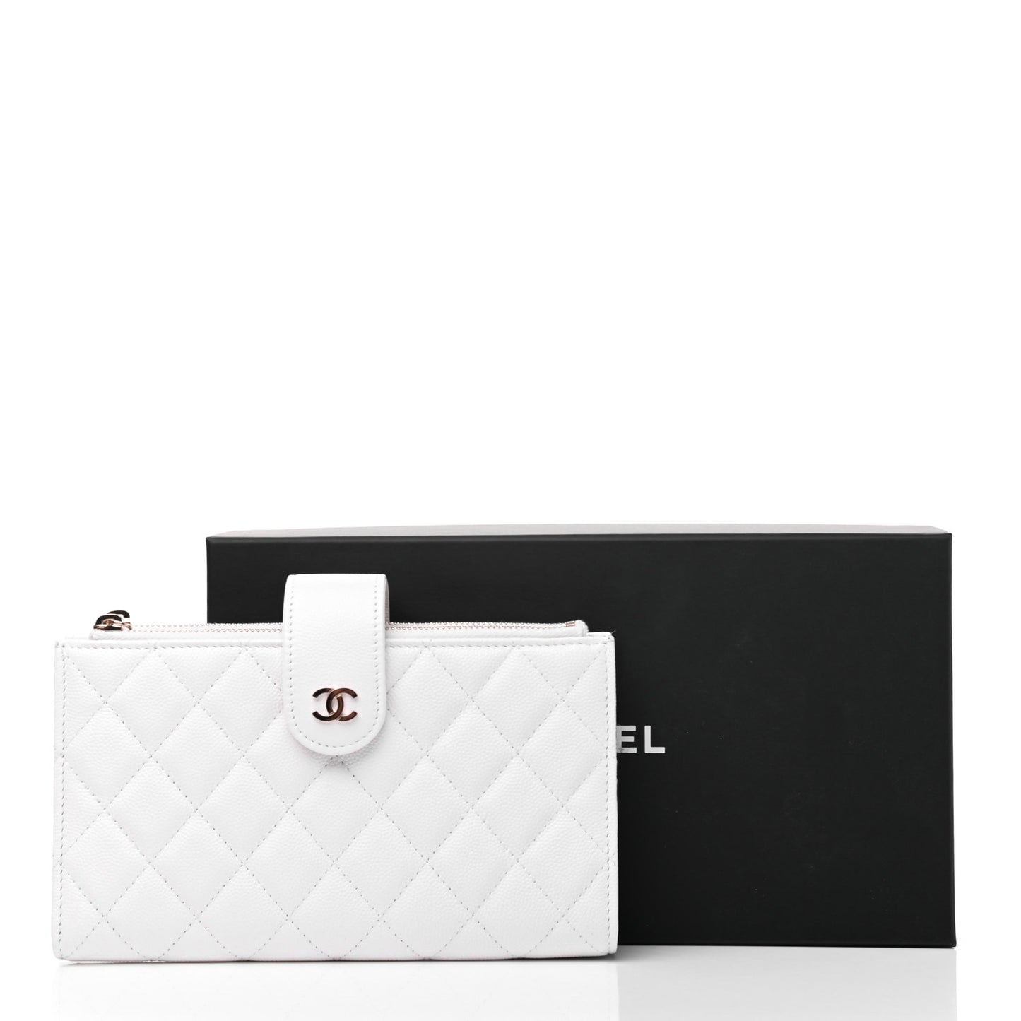 Caviar Quilted Long Zipped Wallet White