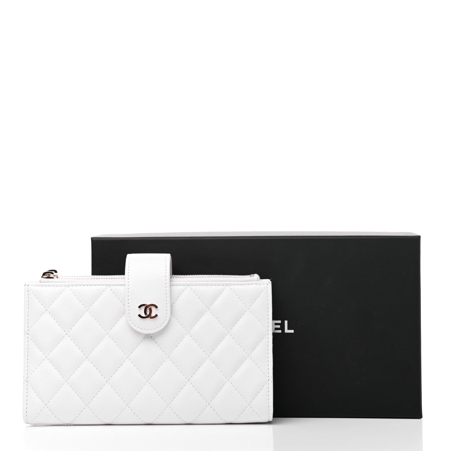 Chanel Caviar Quilted Long Zipped Wallet White 10 of 10