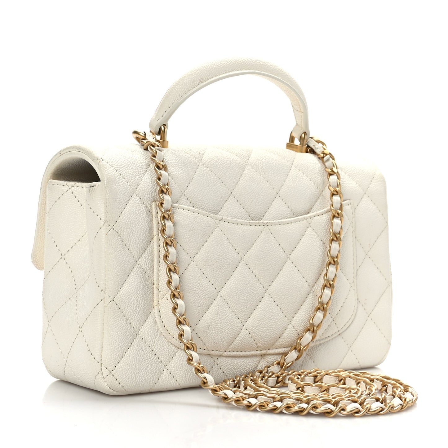 Caviar Quilted Mini Top Handle Rectangular Flap White