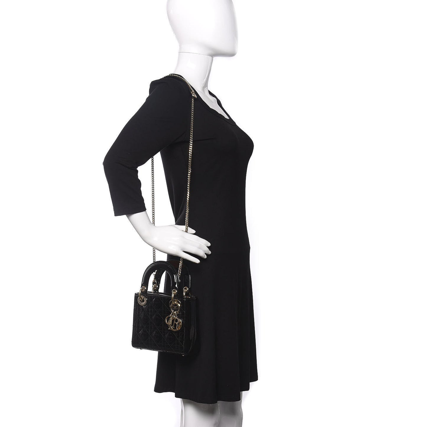 Patent Cannage Mini Lady Dior Black