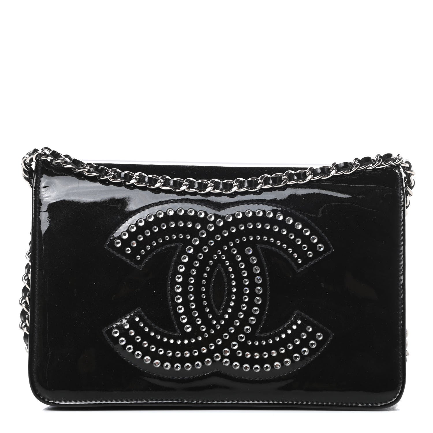 Chanel Patent Strass Wallet On Chain WOC Black 1 of 16