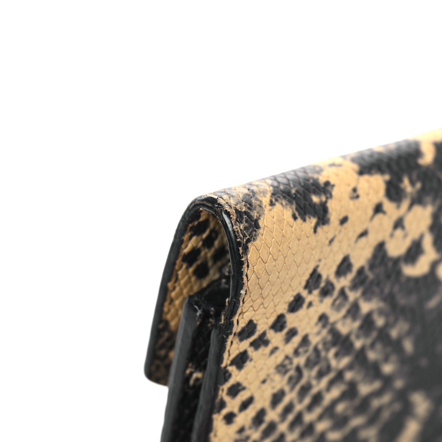 Calfskin Snakeskin Embossed Monogram Envelope Chain Wallet Beige Black