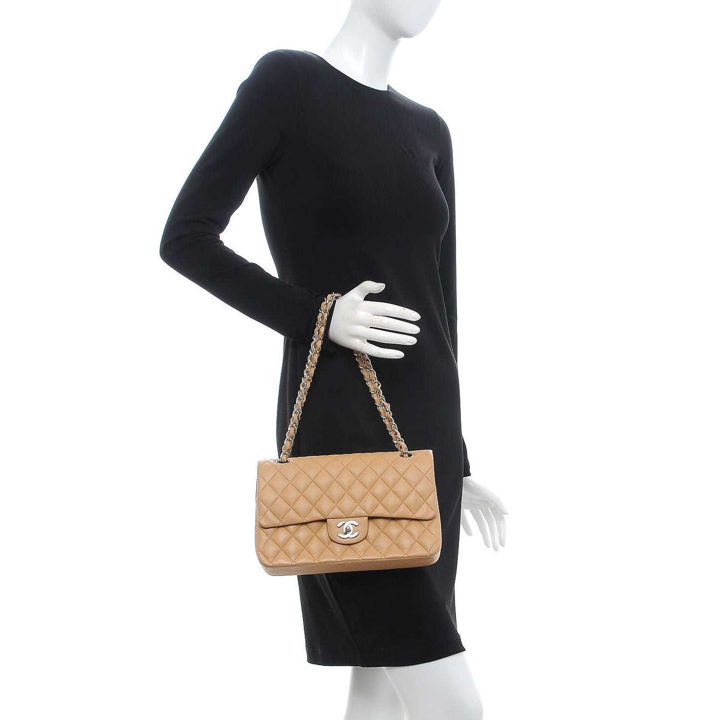 Lambskin Quilted Medium Double Flap Beige