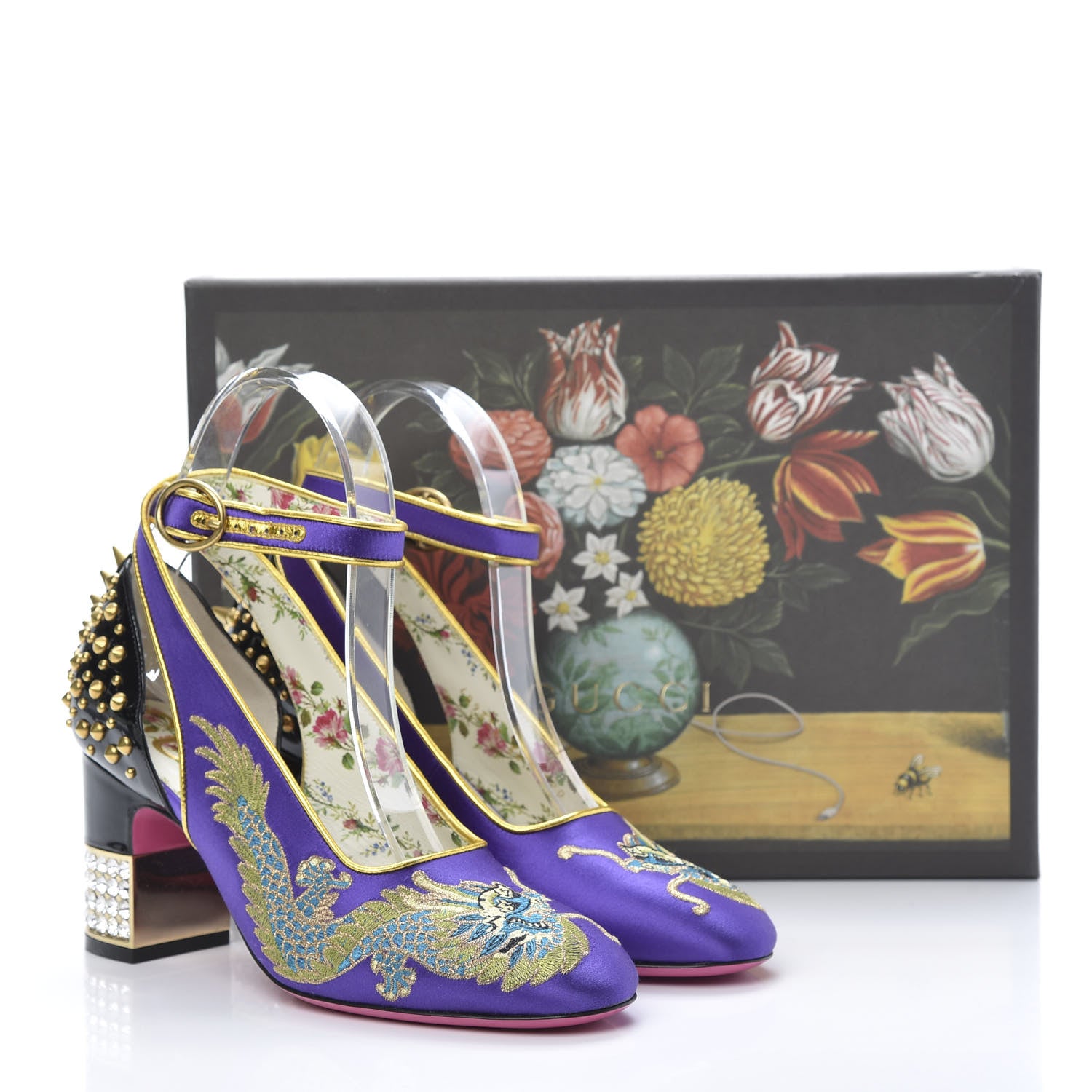 Gucci Satin Embroidered Dragon Caspar Pumps 36 Purple Oro Vecchio Black 10 of 10