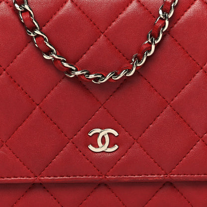 Chanel Lambskin Quilted Wallet On Chain WOC Red 9 of 12