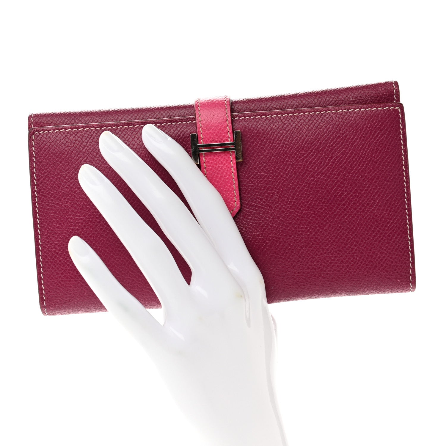 Hermes Epsom Bi-Color Tri-Fold Bearn Wallet Tosca Rose Tyrien 2 of 6