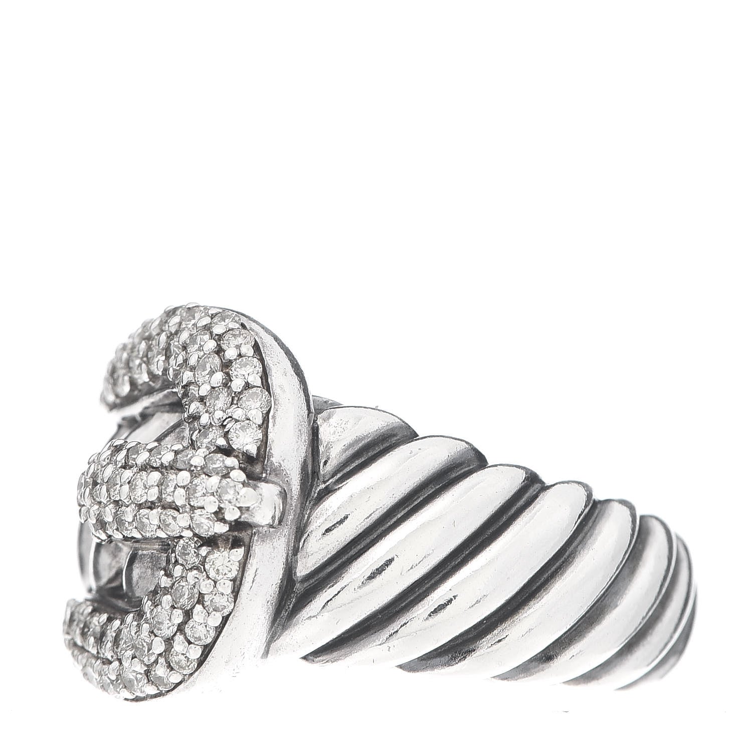 David Yurman Sterling Silver Diamond Buckle Cable Ring 53 6.25 3 of 5