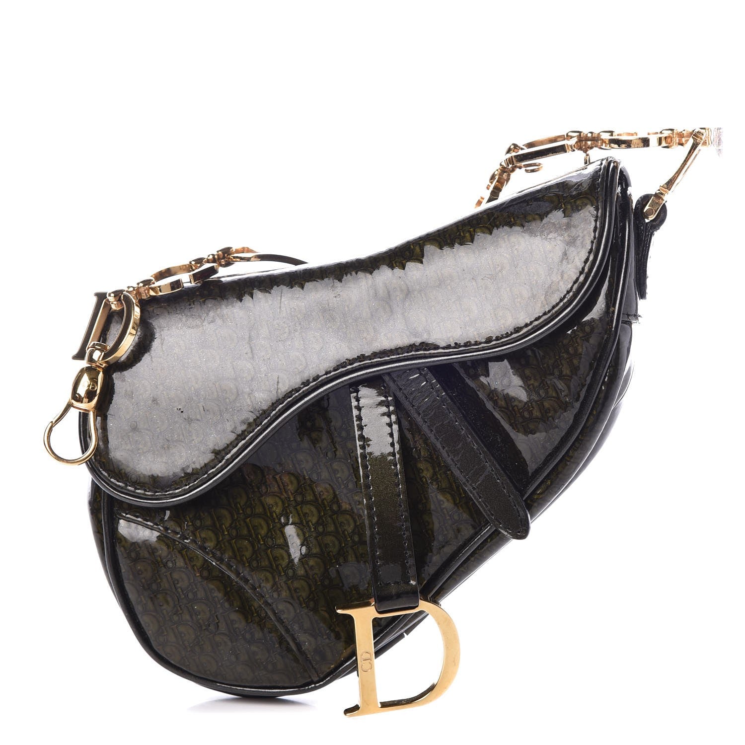 Christian Dior Patent Diorissimo Saddle Wristlet Green 1 of 8