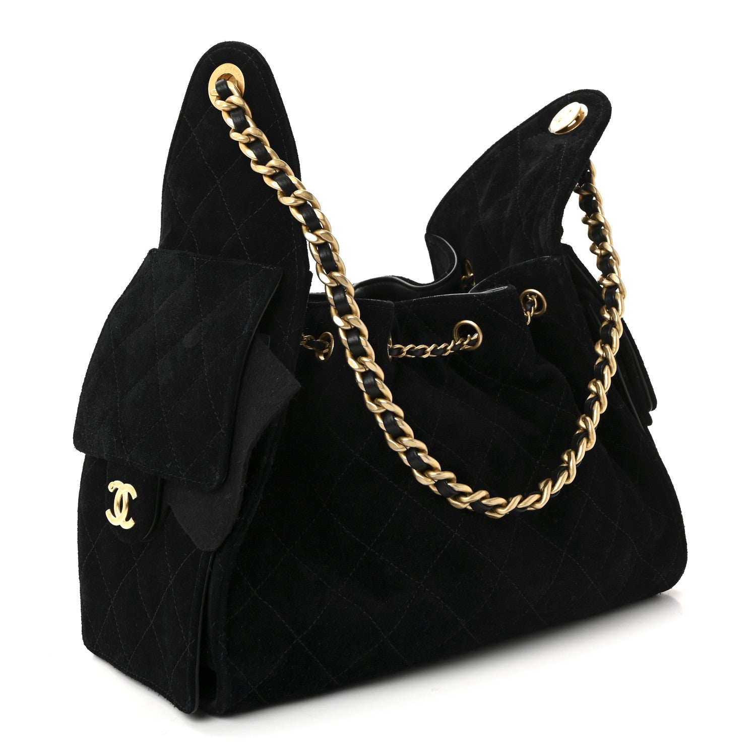 Chanel Suede Quilted Small Chanel 25 Handbag Black 3 of 10