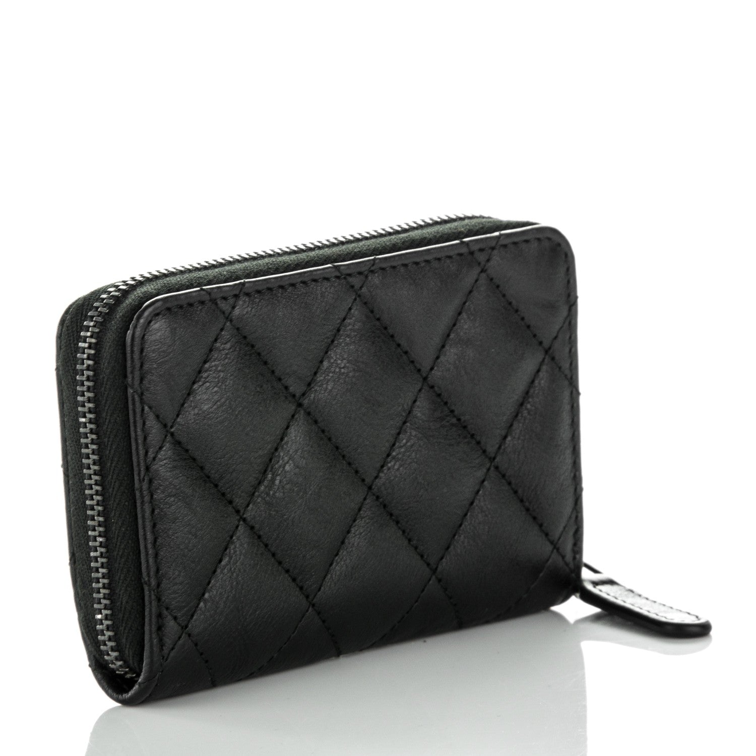 Chanel Calfskin Quilted Zip Around Coin Purse Wallet So Black 3 of 7