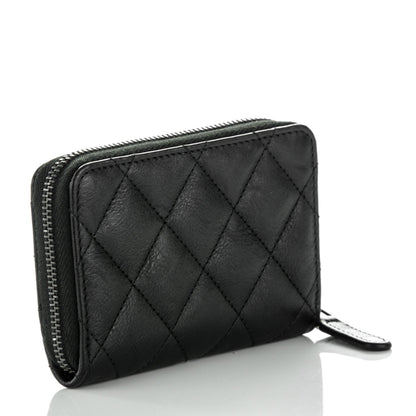 Chanel Calfskin Quilted Zip Around Coin Purse Wallet So Black 3 of 7