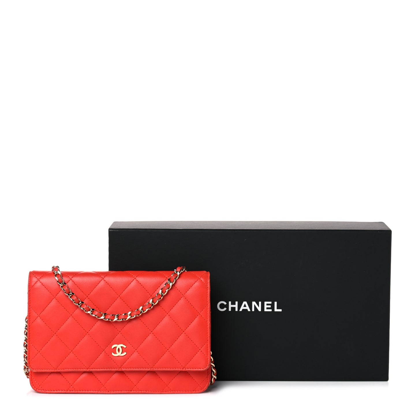 Lambskin Quilted Wallet On Chain WOC Red