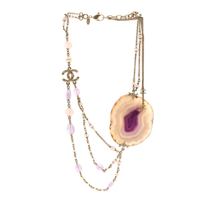 Chanel Beaded Quartz Amethyst Crystal CC Chain Necklace Gold Purple 3 of 5