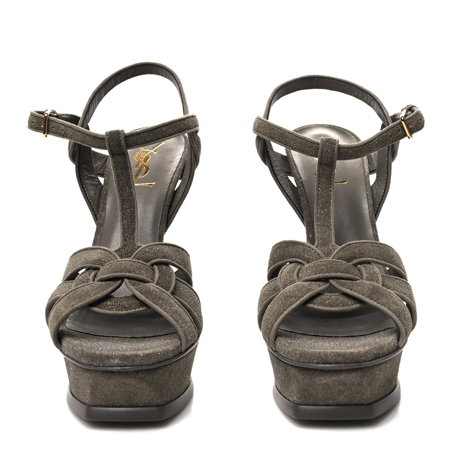 Glitter Effect Calfskin Tribute 105 Platform Sandals 38 Gray