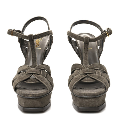 Saint Laurent Glitter Effect Calfskin Tribute 105 Platform Sandals 38 Gray 2 of 8