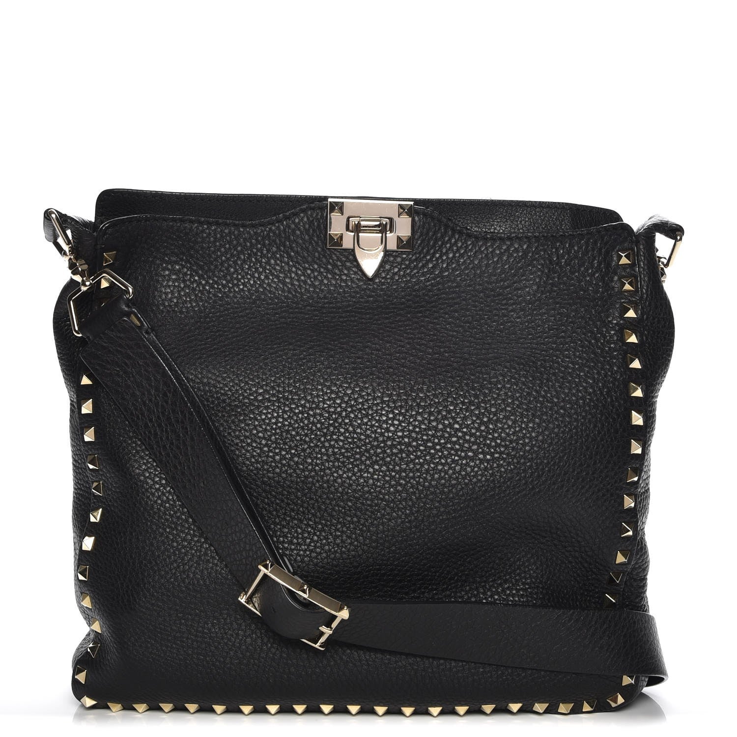 Valentino Garavani Pebbled Calfskin Large Rockstud Flip-Lock Messenger Bag Black 1 of 9