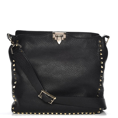 Valentino Garavani Pebbled Calfskin Large Rockstud Flip-Lock Messenger Bag Black 1 of 9