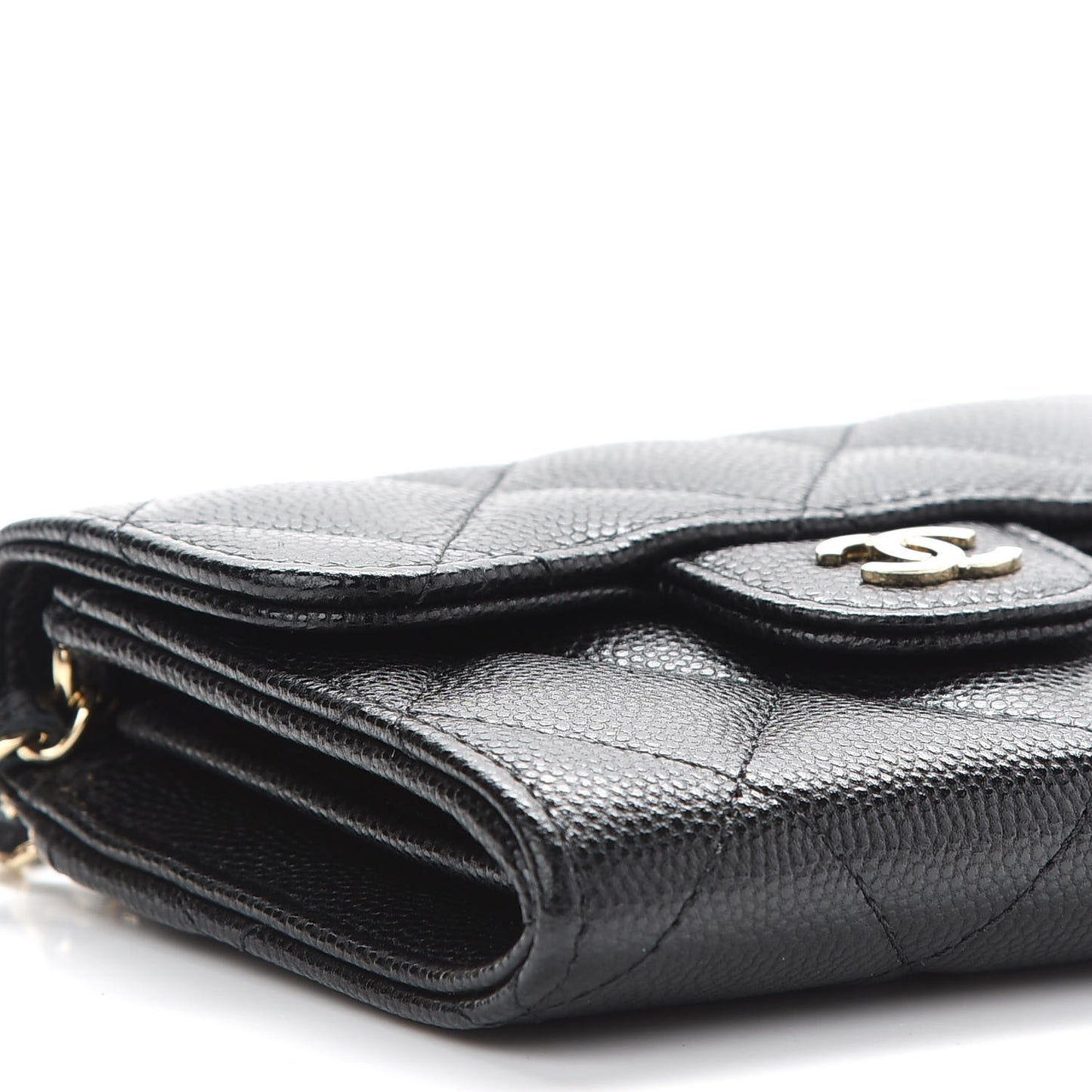 Caviar Quilted Flap Card Holder On Chain Black