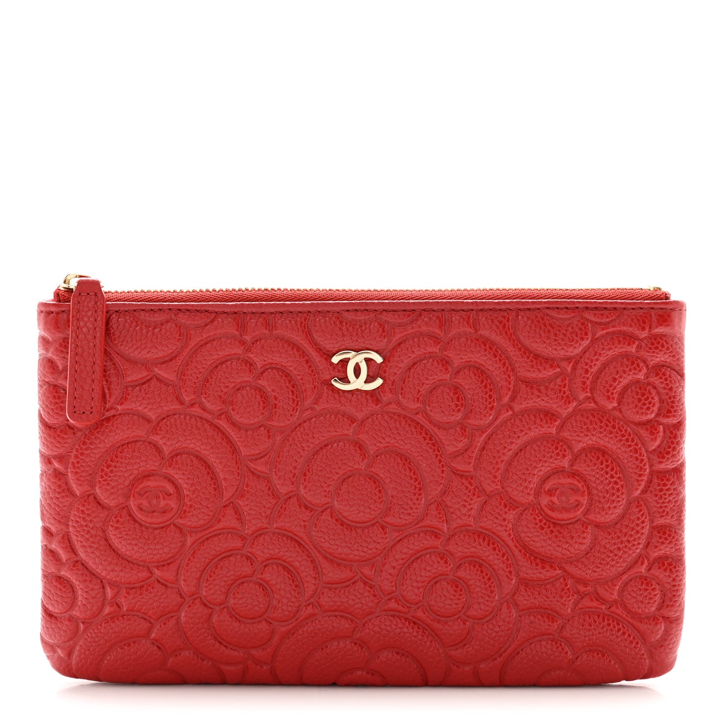 Caviar Camellia Embossed Cosmetic Pouch Red