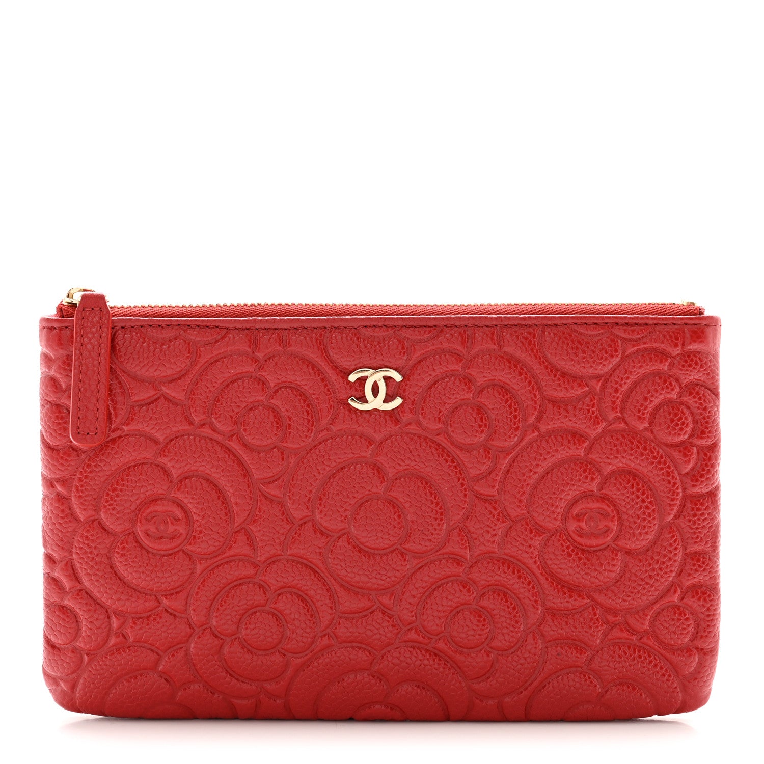 Chanel Caviar Camellia Embossed Cosmetic Pouch Red 1 of 7