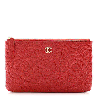 Chanel Caviar Camellia Embossed Cosmetic Pouch Red 1 of 7