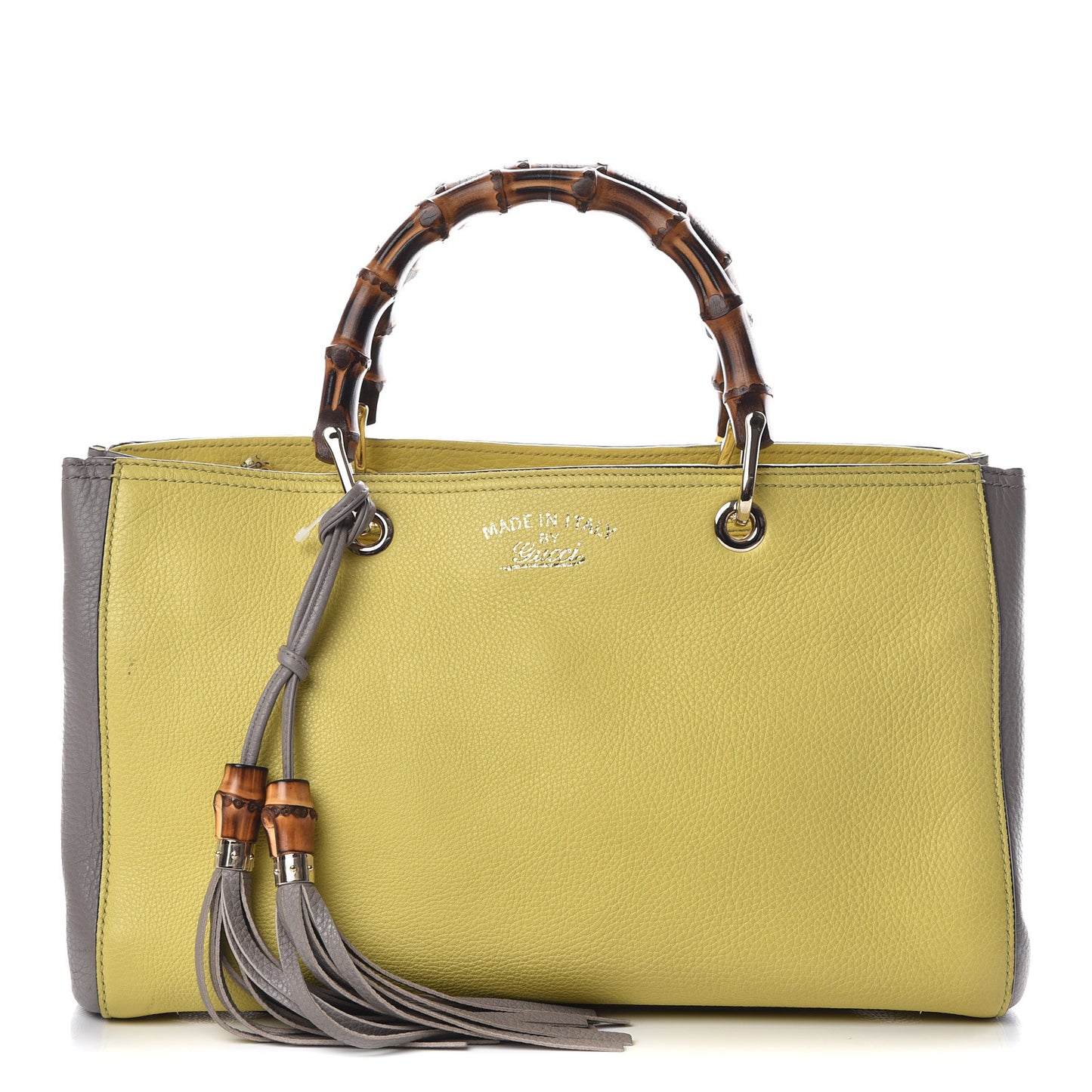 Pebbled Calfskin Medium Bamboo Shopper Tote Citrus Grey