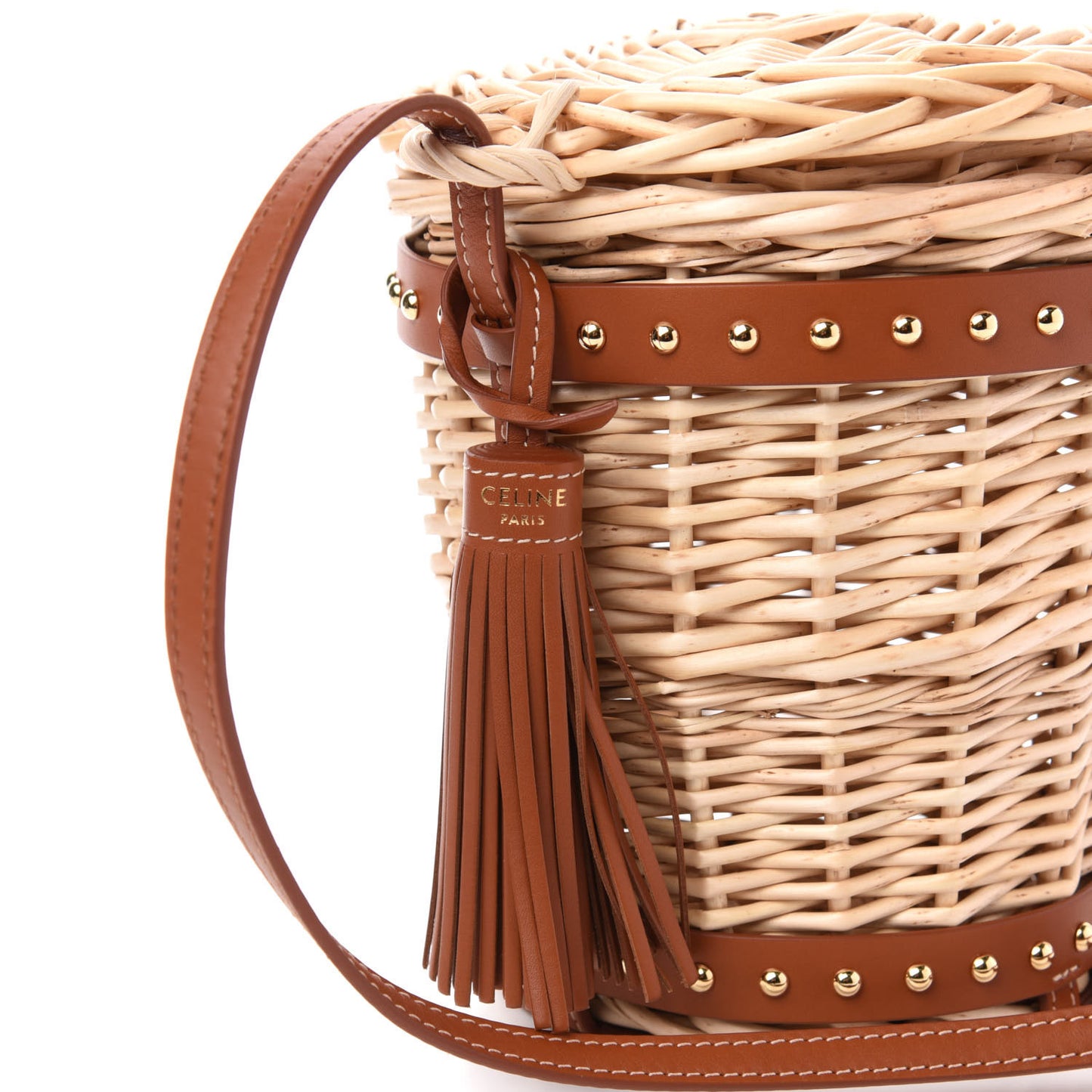 Wicker Calfskin Mini Panier Bucket Bag Natural Tan