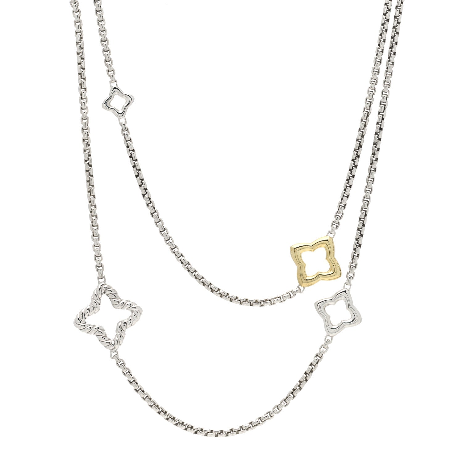 David Yurman Sterling Silver 18K Yellow Gold Quatrefoil Necklace 1 of 7