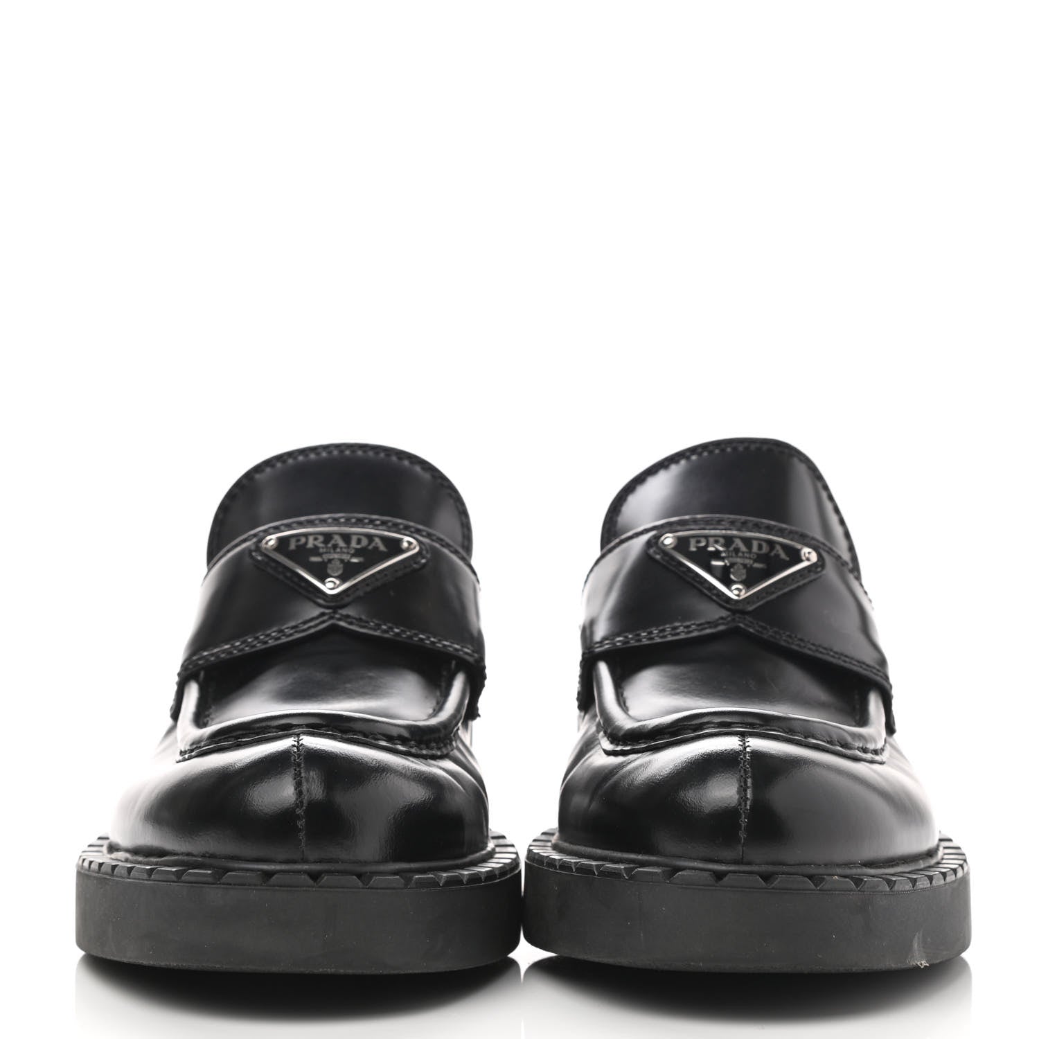 Prada Spazzolato Metal Triangle Logo 50mm Loafers 37 Black 2 of 10
