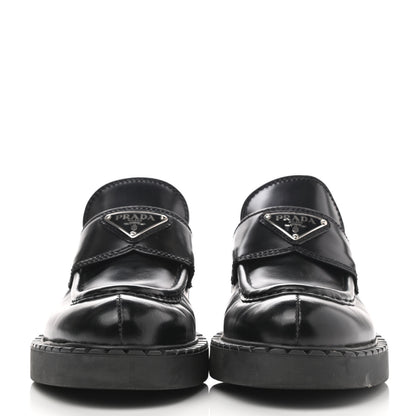 Prada Spazzolato Metal Triangle Logo 50mm Loafers 37 Black 2 of 10