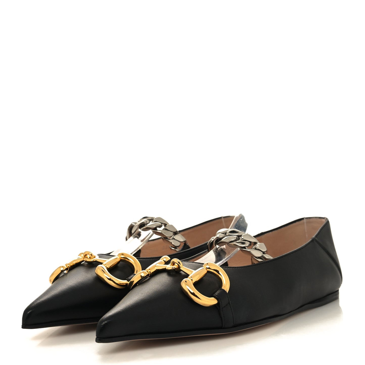 Nappa Lumiere Deva Horsebit Chain Embellished Flats 35.5 Black
