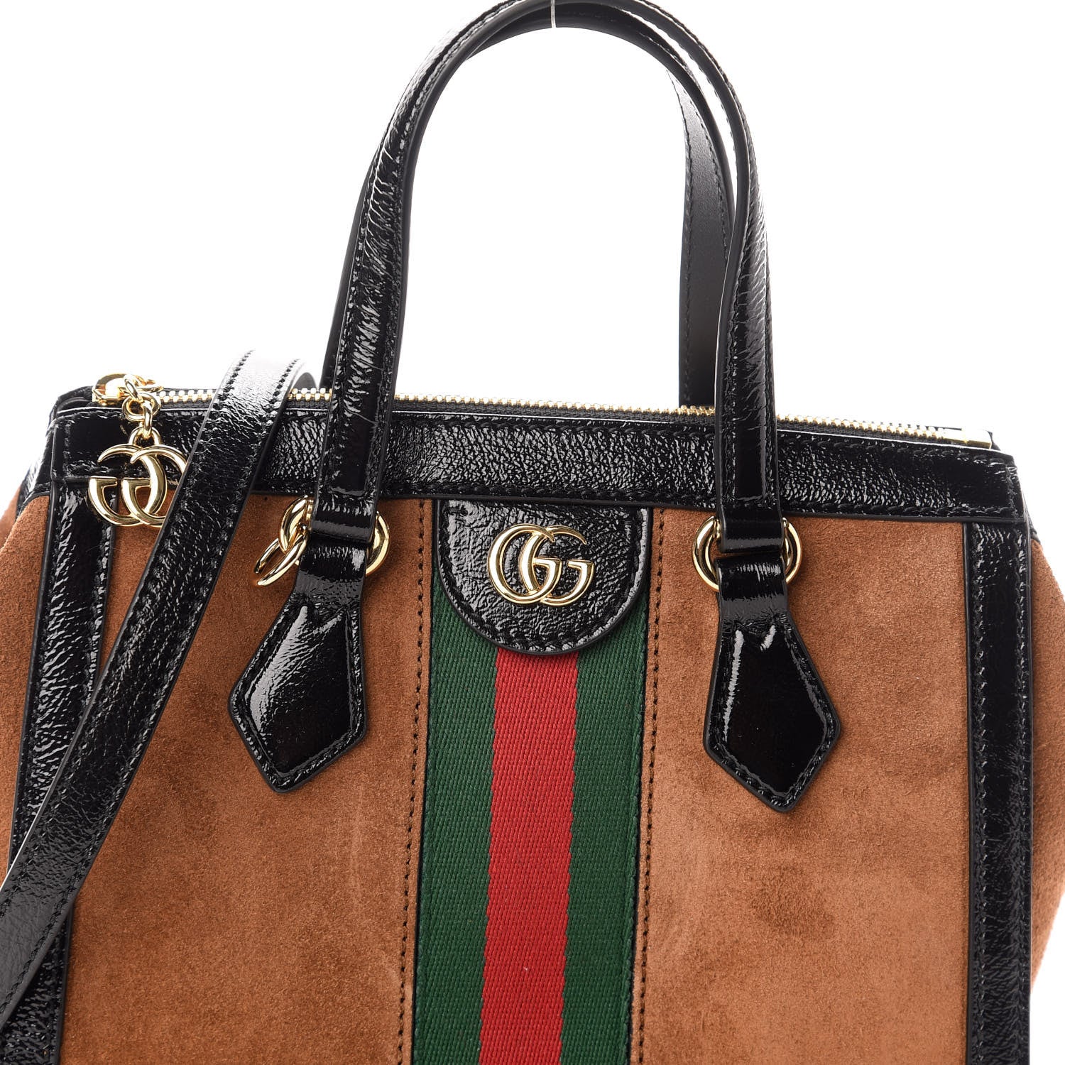 Gucci Suede Patent GG Web Small Ophidia Tote Bag Nocciola Black 7 of 9